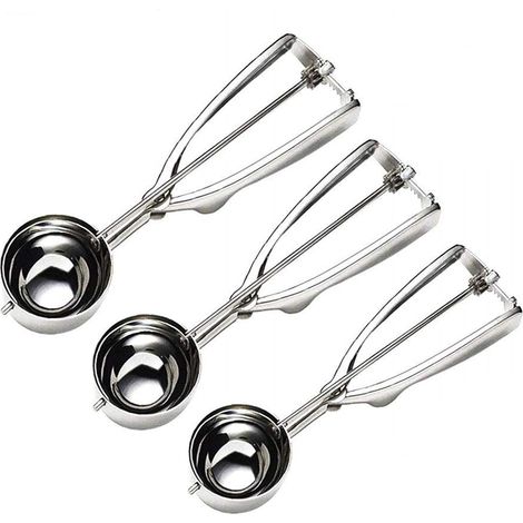 Cuillère à Glace - 3 Pcs Boules Cuillère à Crème Glacée Réutilisable Ice Cream Scoop en Acier 304 Inoxydable avec Renforcer Cuillères Sphériques pour Cookies Servir Glace Sorbets, (1/4)