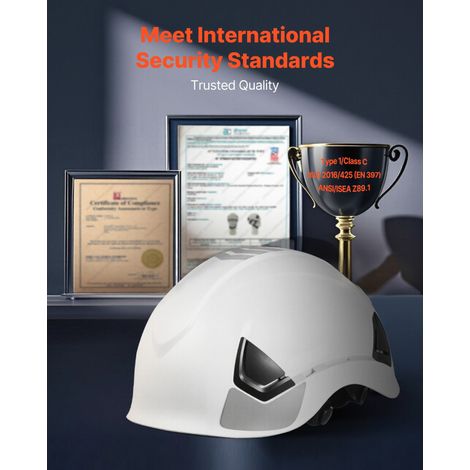 Casque de protection ABS certifié ANSI/ISEA Z89.1 avec suspension 6 points et molette, casque ventilé réglable adulte homme femme, BTP industrie intérieur extérieur (1/5)