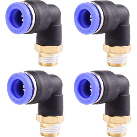 Raccords coudés 90° - Lot de 4 - Laiton et Plastique - Connexion rapide 8mm - Pour air comprimé - Filetage 1/8" PT (1/5)