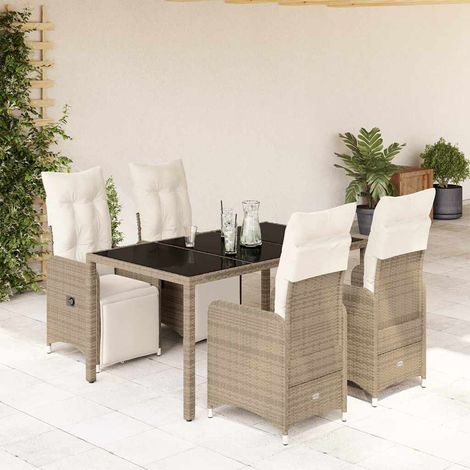 5-tlg. Garten-Bistro-Set mit Kissen Braun Poly Rattan (1/5)