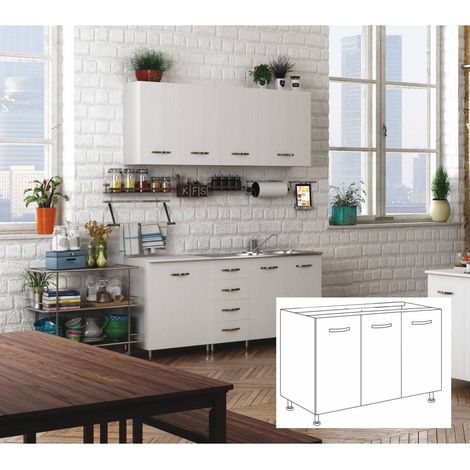 KIT CUCINA BASE 3 ANTE 120X50XH85 CM S/LAVELLO BIANCO