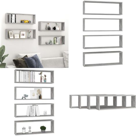 Étagères cube murales 4 pcs gris béton bois d'ingénierie - Etagere Murale - Etageres Murales - Étagère Cube - Étagères Cubes - Décoration Murale - Home & Living (1/5)
