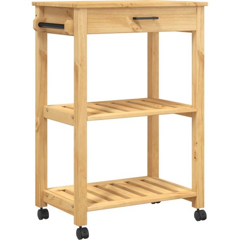 Desserte de cuisine en Pin massif Kitcha 60cm - 1 tiroir et 2 étagères-Naturel (1/5)