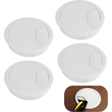 Lot de 4 Passe-câbles de Bureau en Plastique Blanc Ø 60 mm, Passe-câbles Bureau, Goulotte de Bureau Ronde, Couvercle Amovible, Organisation des Câbles, Convient pour Bureau, Bureau d'ordinateur (1/5)