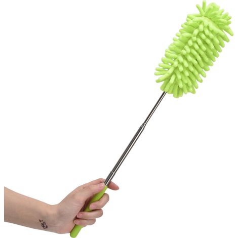 Manche télescopique en acier inoxydable, plumeau extensible, lavable, vert, facile à nettoyer (1/5)