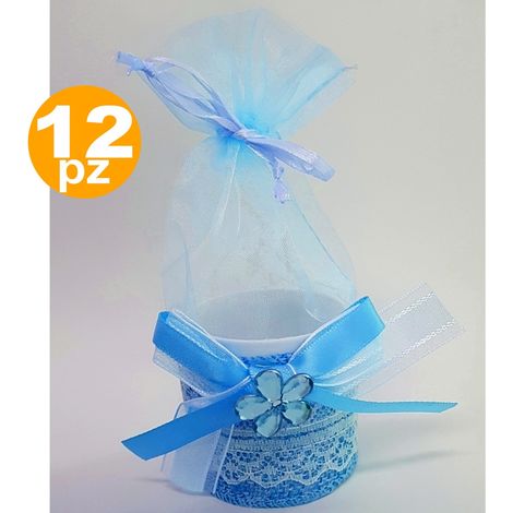 TrAdE Shop Traesio - Bomboniere Scatola Azzurra Fiore Sacchetto Organza Portaconfetti Nascita Battesimo - (1/2)