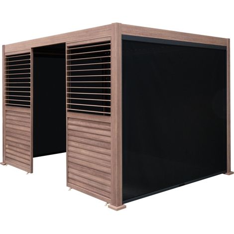 Wood Effect Aluminium Pergola With Blinds & 2 Louvre Panels - 3m