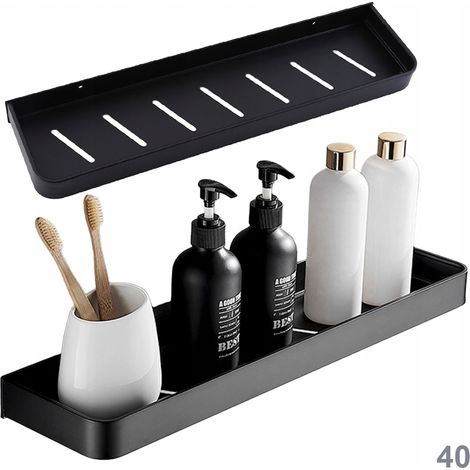Estantería tipo loft para baño, 40 cm, cocina, para líquidos y champús, acero negro (1/5)