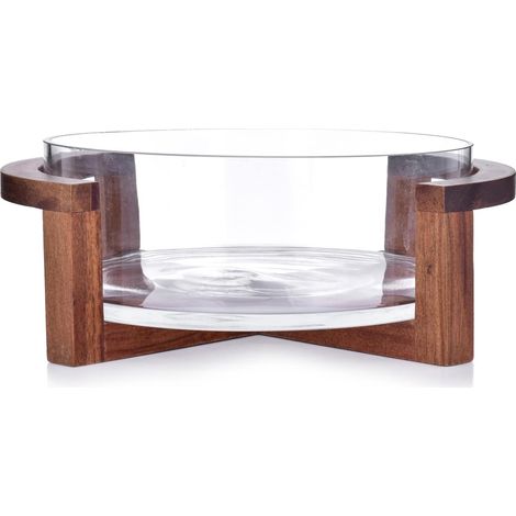 Bol en verre d'acacia 23 cm avec base en bois (1/4)