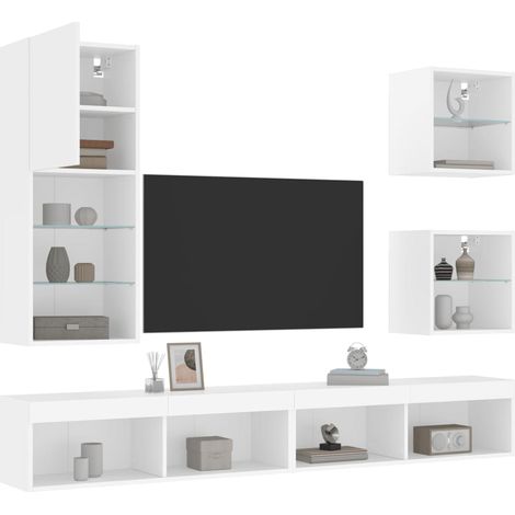 vidaXL Mobili TV a Muro con LED 5pz Bianchi in Legno Multistrato (1/5)
