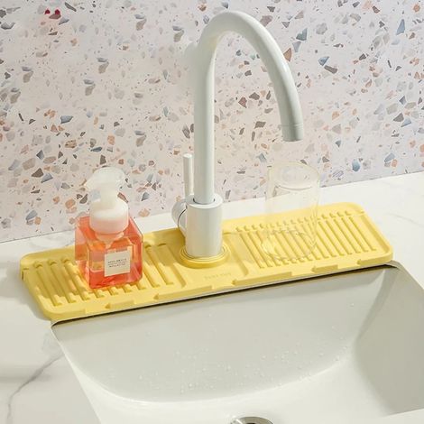 Protection anti-éclaboussures pour évier, tapis en silicone, tapis d'égouttage, grille anti-gouttes, jaune-AquaForge