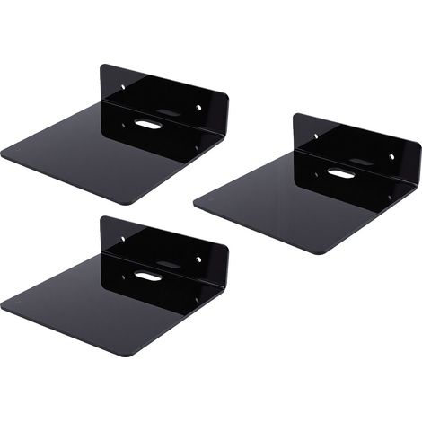 Lot de 3 étagères murales flottantes en acrylique – 12,5 x 12,5 x 4 cm, noires, pour haut-parleurs, appareils photo et décoration, installation adhésive ou vissée (1/5)