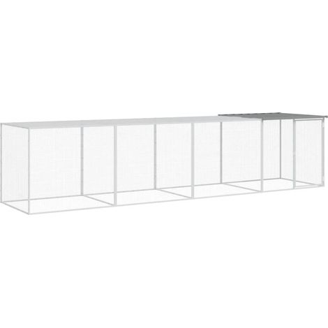 Poulailler enclos cage poules avec toit clair 403 x 98 x 90 cm acier galvanisé gris