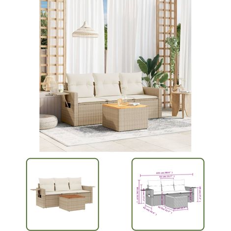 The Living Store Salon de jardin avec coussins 4 pcs beige résine tressée - Ensemble Salon De Jardin - Meuble Extérieur - Résine Tressée - Rotin Synthétique - Fauteuil De Jardin (1/3)