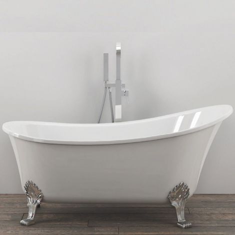 Vasca da bagno free standing ovale con piedini bianco lucido 160 x 75 x 84cm (1/3)