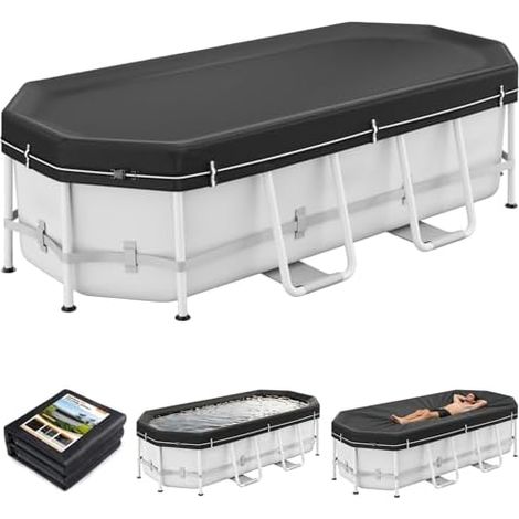 Poolabdeckung Rechteckig für Oberirdische Schwimmbad  2-in-1 Abdeckplane Pool für 548x274 cm Rechteckige & Oval Pools  Solarplane & Pool Winterabdeckung  640x360 cm Pool Abdeckung (1/5)