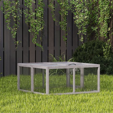 Clapier Lapin Extérieur Enclos Lapin Pliable en Bois Toit Ouvrant et Poignée pour Poule Canard 110x105x50cm Gris (1/5)