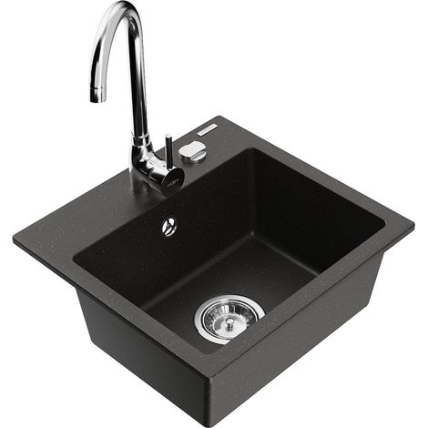 Mexen Milo 1-Becken-Granit-Spüle mit Mischbatterie Telma, Schwarz/Gold - 6505-75-670200-00 (1/5)