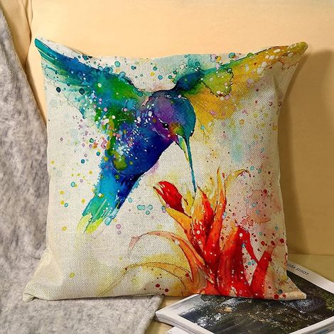 Doppelseitig bedruckte Kissenbezüge mit Aquarell-Kolibri-Muster für Sofa