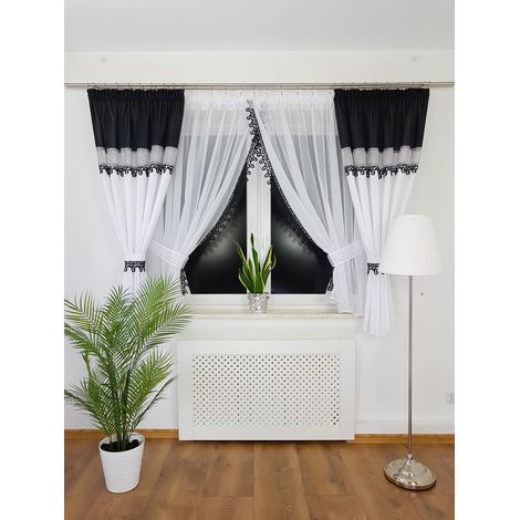 Rideaux avec voilages, ensemble décoratif - noir avec zircon argenté (1/5)