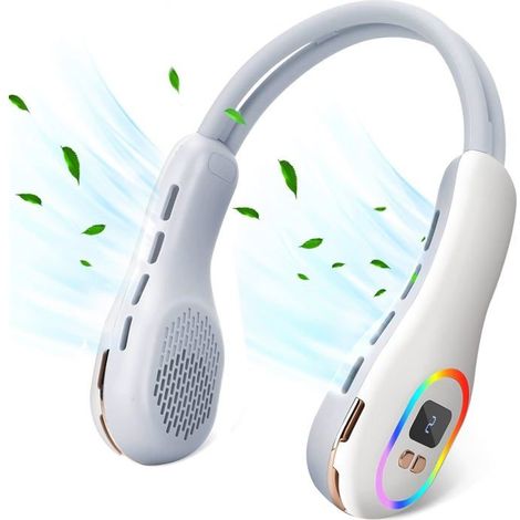 Ventilateur de cou sans pales - VIREXA - Modèle 4000 mAh - Batterie rechargeable USB - Lumière RGB - Blanc (1/5)