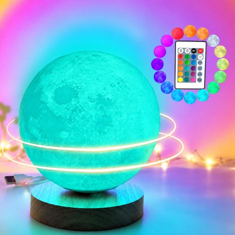 Lampe veilleuse lune rotative 12 cm avec télécommande 16 couleurs 15 × 15 × 17 cm 520 g – Livraison gratuite