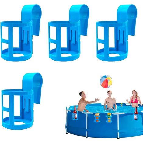 4 Stück Portegobelet Piscine Support Suspendu Hors Sol Portegobelets pour Piscines Rond Et Carré Porteboissons Rangement Boisson Bord De Piscine Bleu B (1/5)