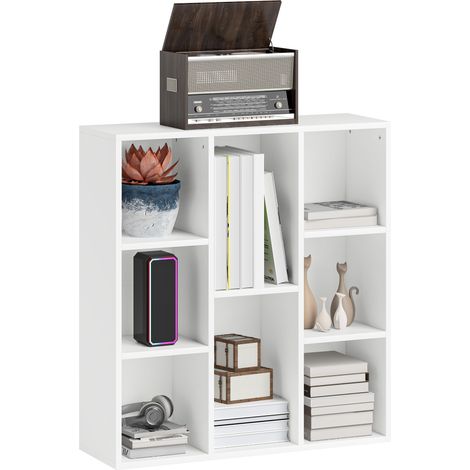 Weißes Aufbewahrungsregal mit 8 Fächern, Bücherregal für Wohnzimmer, Schlafzimmer, Büro, Maße 74,3 x 24 x 80 cm