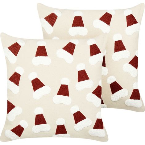 Dekokissen 2er Set SUGARPLUM Baumwolle 45 x 45 cm Hellbeige Weihnachtsmotiv
