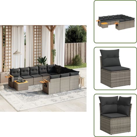Ratán sintético - vidaXL Set de sofás de jardín 11 pzas y cojines ratán sintético gris - Sofás de jardín gris