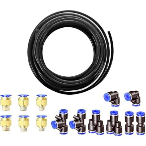 10 Meter PolyuréthaneTuyau Noir Pneumatique 12mm, PU Tuyau Air, avec 14 Connecteur Pneumatique 8mm (2 Droits, 2 Coudes, 2 Raccords en T, 2 Séparateurs en Y, 6 Raccords Filetés Mâle) (1/5)