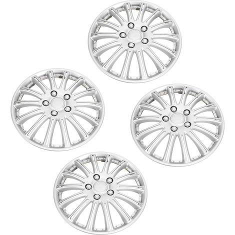 4 Pièces Enjoliveurs de 14 Pouces, Enjoliveurs de Roue ABS Universels pour la Plupart des Voitures SUV Berline MPV, Argentés avec Conception Anti-Impact Haute Résistance, Idéaux pour Voiture (1/5)