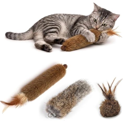 3pcs Recharges Jouet Chat - Têtes de Rechange avec Fourrure de Lapin et Plumes - Compatible avec Canne à Pêche Chat, Jouet Interactif pour Chaton et Chat d'Intérieur, Stimule l'Instinct de Chasse (1/5)
