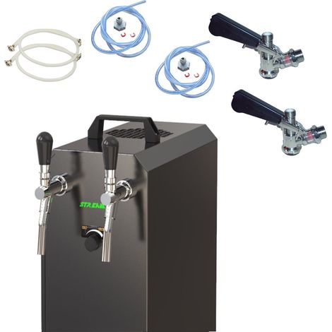 Komplett Set - Zapfanlage, Bierzapfanlage STREAM 50K mit Luftpumpe Bierkoffer, Durchlaufkühler 2-leitig Trockenkühler, bis zu 55 Liter/h - BLACK EDITION, Zapfkopf:Kombi,Zapfkopf 2:5 Liter Adapter (1/5)