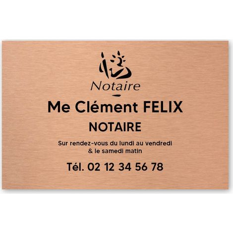 Plaque professionnelle PVC 30x20 Personnalisée avec Logo | Notaires - Cuivre lettres noires (1/3)