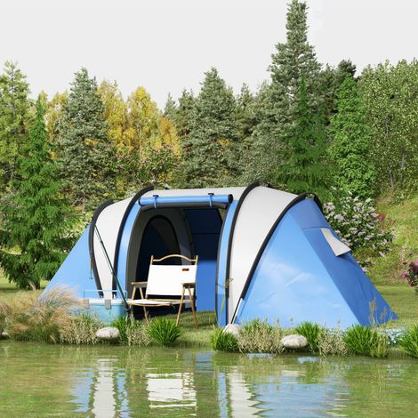 Tente familiale 4 5 personnes 2 chambres 3 fenêtres sac transport imperméable 450x220x180 cm
