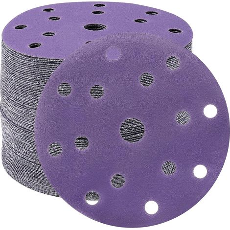 Schleifscheiben, 150 mm, Körnung 220, Schleifpapier, Schleifscheiben, 50 Stück, 15 Löcher, Schleifscheiben für Exzenterschleifer (lila) (1/5)