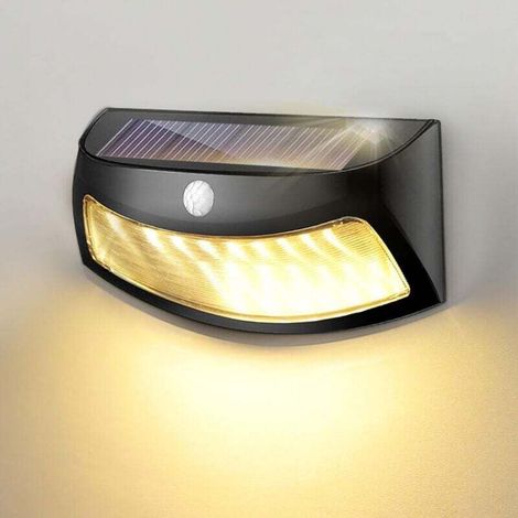 Luci da parete solari con sensore di movimento bianco caldo IP65 impermeabili per recinzione giardino vialetto garage nero (1/4)