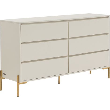 Comò 6 cassetti MDF e Metallo Beige e Dorato - KORASA di PASCAL MORABITO