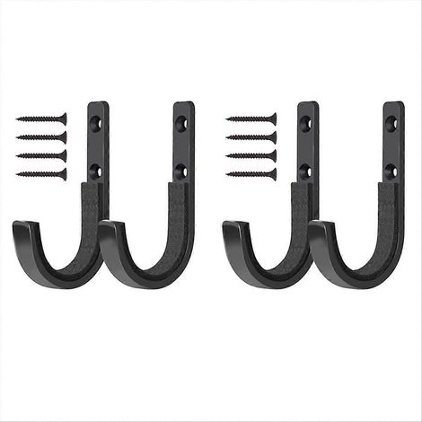 Set mit 4 schwarzen J-Haken aus Metall zur Wandmontage von Werkzeugen (1/5)