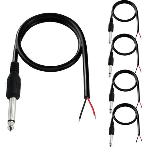 Lot de 5 Jack à souder mâle 6,35mm,Prise Audio 1/4 "TS Mono,Câble Audio 1/4 TS vers Haut-Parleur à Fil Nu,Prise mâle 6,35 mm vers Fil Nu pour Haut-Parleur de Microphone（0.5M/1.64FT）