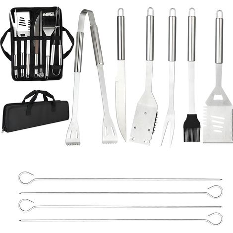 10 Pcs Ensemble d' Ustensiles de Barbecue en Acier Inoxydable - Kit d'Accessoires Grill Pratiques avec Sac Facile à Transporter pour Jardin, Pique-Nique et Camping d'Extérieur (1/5)
