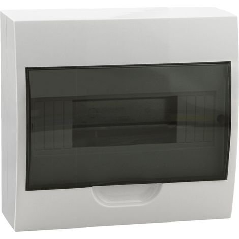 Cuadro de distribución modular, plástico, 1x8, montaje en superficie, IP40, IK06, N+PE, clase II, puerta gris transparente, DB108S, 1X8P/SMD, blanco, 3832 (1/2)