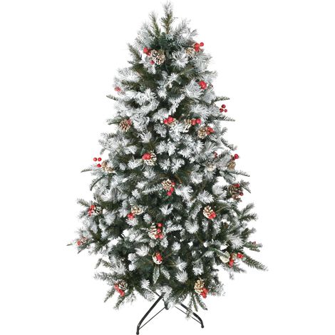Sapin de Noel artificiel enneige avec pommes de pin et baies rouges 180 cm