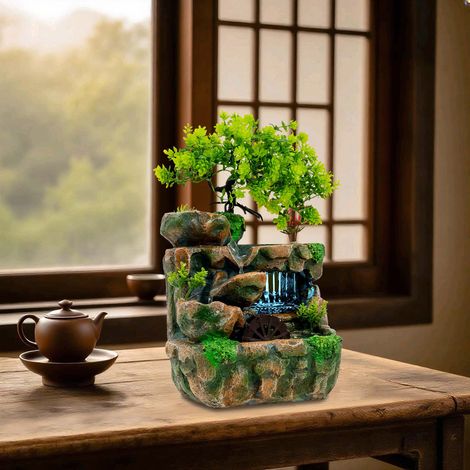 YISSALE – Fontaine d'intérieur LED – Décoration de table avec éclairage coloré – Résine synthétique – 18 x 15 x 30 cm – Humidificateur apaisant (1/5)