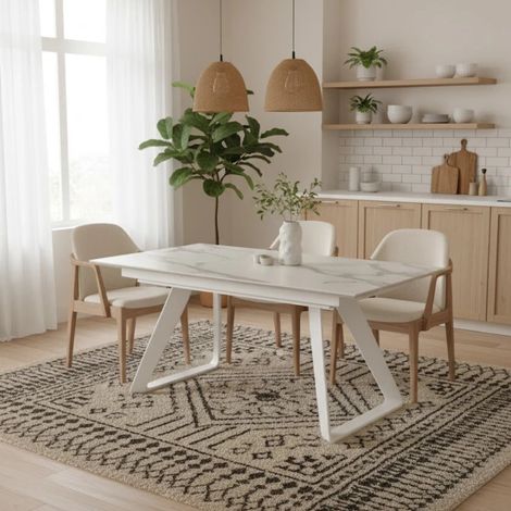 Grayson, Tavolo allungabile con top in HPL su MDF Marmo bianco (90cm X 170/270cm H. 76cm) Duzzle (1/5)