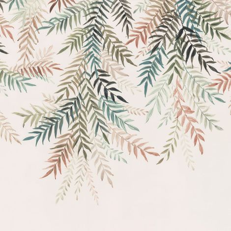 papier peint panoramique feuilles bleu et rose  - Komar