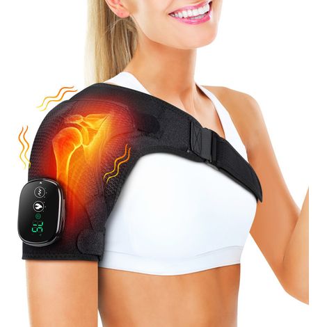 Massage Chauffant Sans Fil Pour Épaule, Attelle Chauffante Avec 3 Niveaux De Chaleur Et Vibrations, Écran Tactile Et Batterie 5000mah, Adaptée À L'Épaule Gauche/Droite Pour Unisexe (Noir)