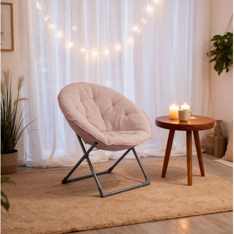 Fauteuil pliant lune en tissu et métal, rose, 85 x 58 x 53 cm DESVIAE (1/5)