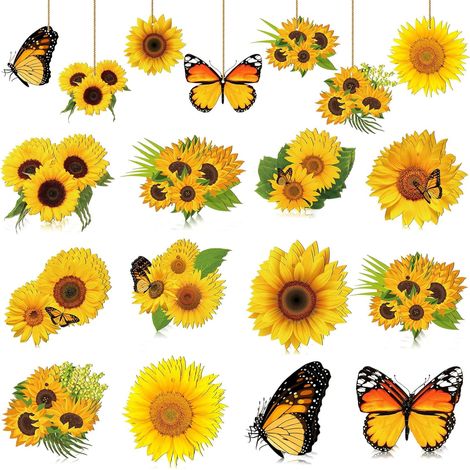 Décoration Arbre - Pendentif En Bois Tournesol Et Papillon - Pour Décoration Intérieure Et Extérieure - Lot De 36 Pièces (1/5)